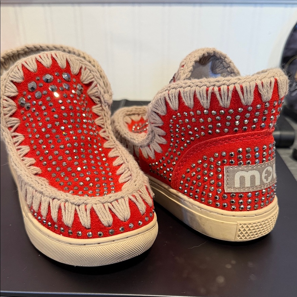 Mou Kids Red and Cream crystal Sneakers